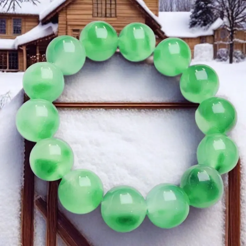 

Jadeite high ice floating green large particle bracelet ice transparent water moisturizing double-sided process thick and full