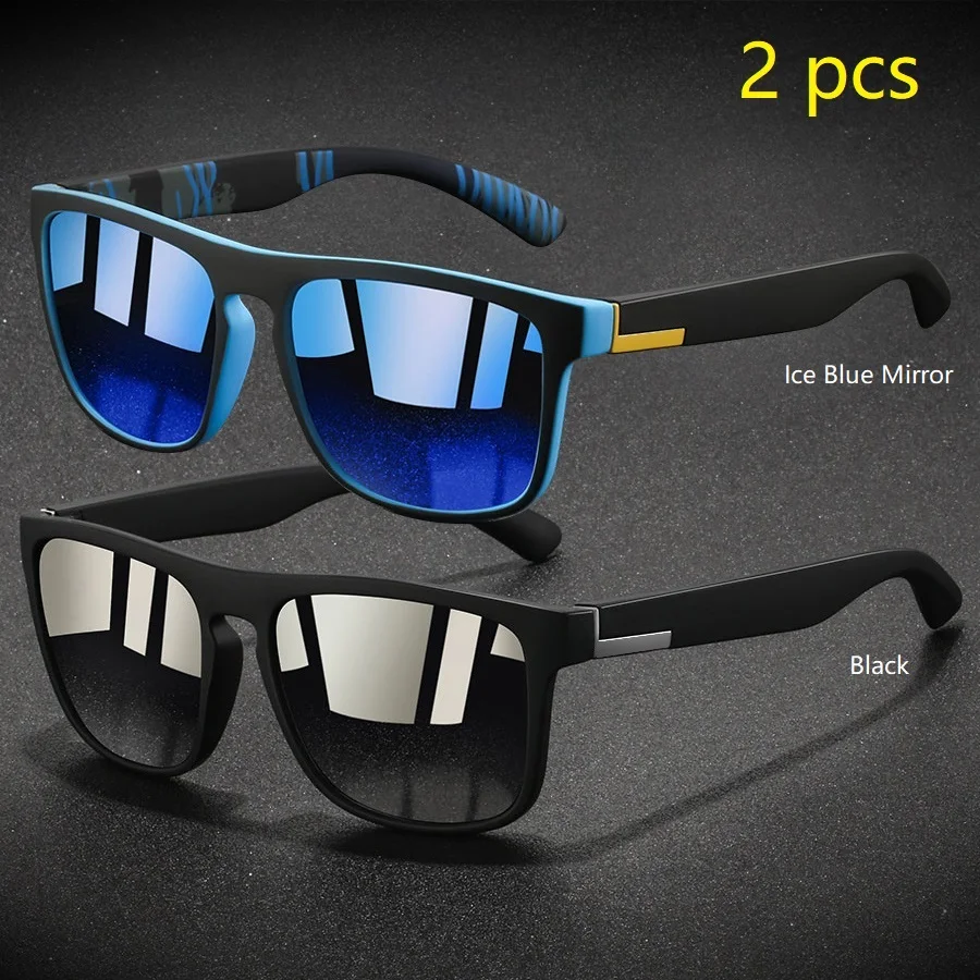 2 Stück Modische Vintage Quadratische Sportsonnenbrille für Männer und Frauen Angeln Fahren Markendesigner Sonnenbrillen Retro Eyewear – Detail 5