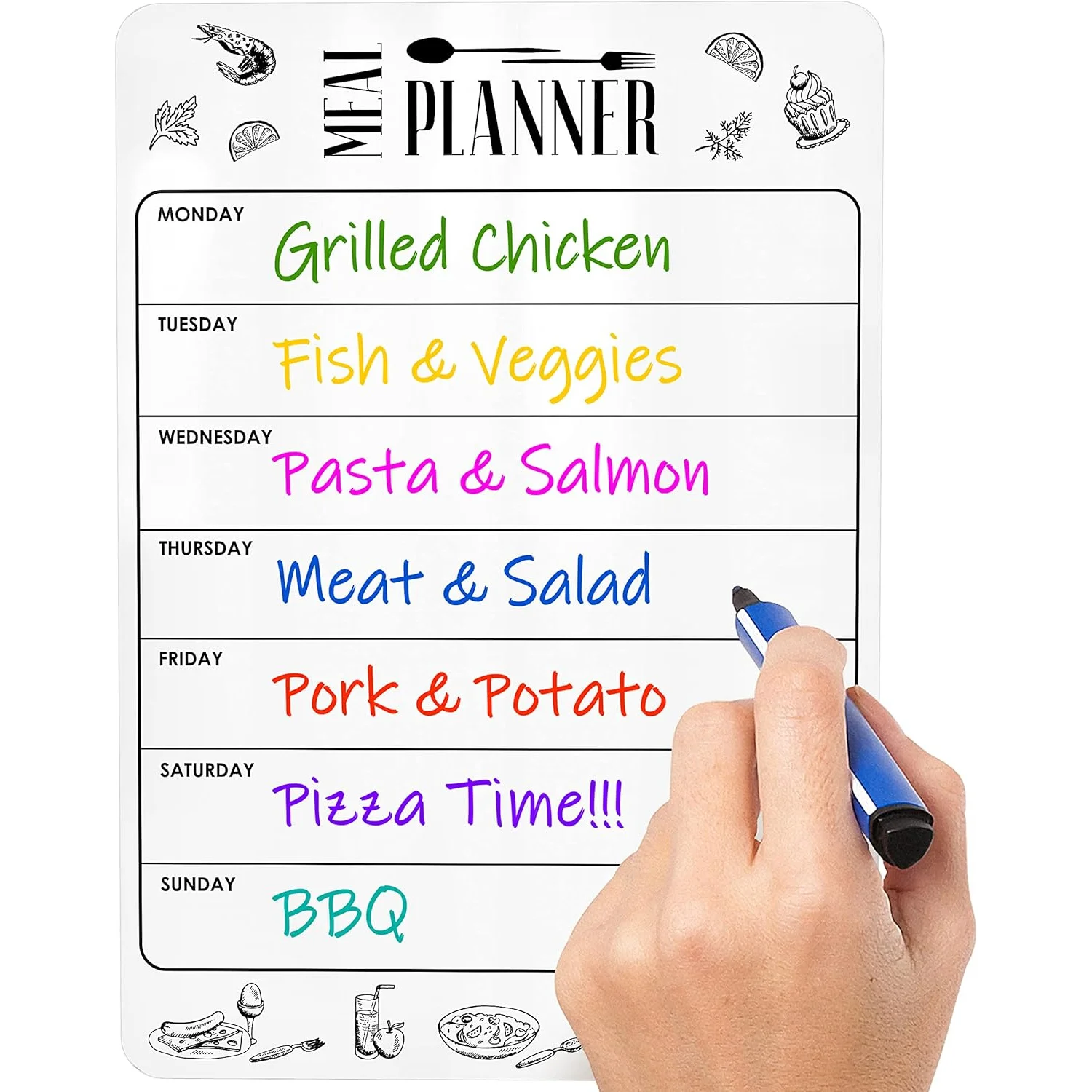 Dry Erase Magnetic Meal Planner Refrigerator A4 (8.5x12 inch) - Magnet Weekly Menu Board Fridge - Magnetic Menu White Board - Fr