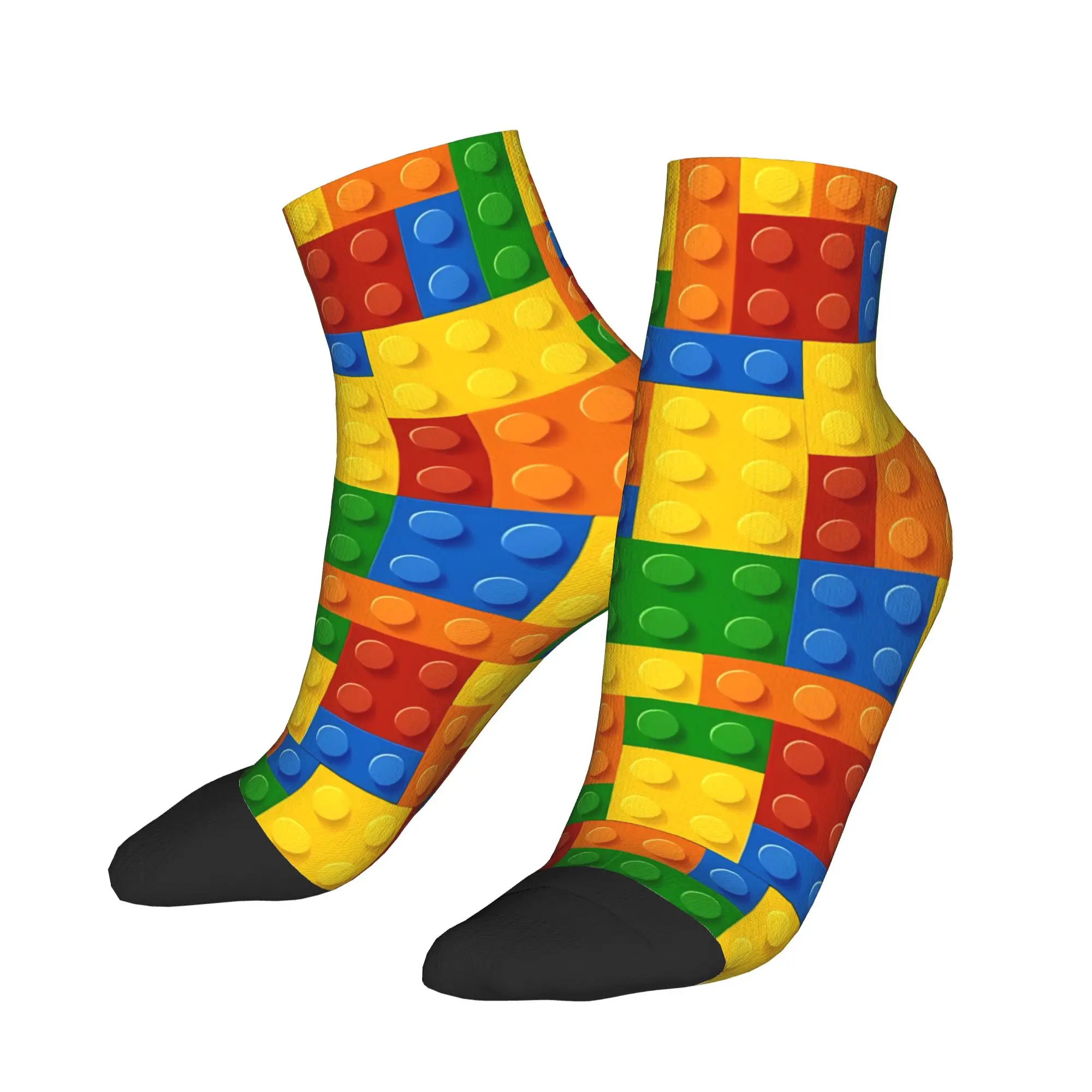 Dense Primary Color Building Blocks Pattern Ankle Socks Graphic Gothic Casual Socks Autumn Non Skid Outdoor Sports Quality Sock