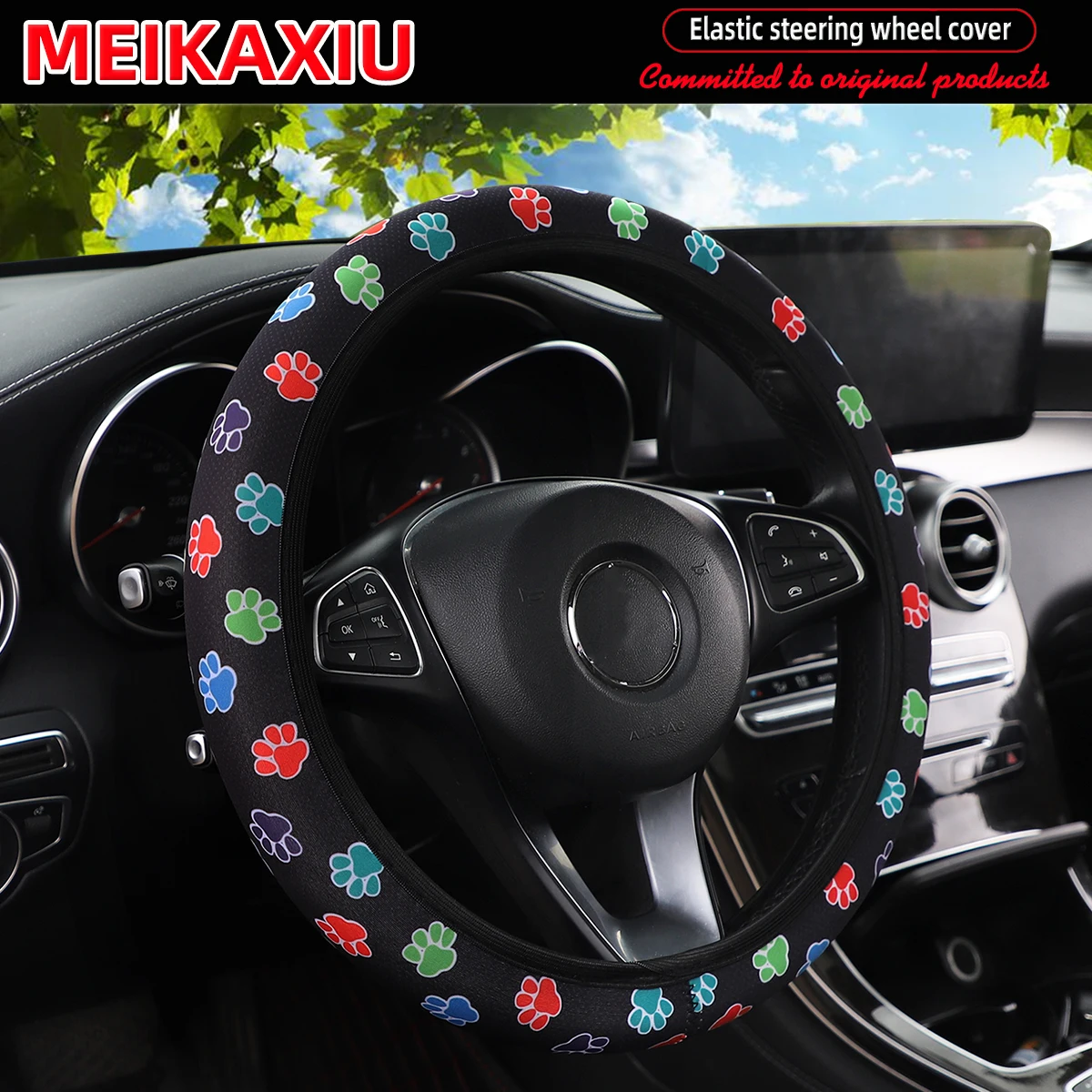 16 Stile von Kuh-Gänseblümchen-Rot-Weiß-Blumen-Panda-Tauchmaterial Elastische Lenkradbezüge ohne Innenringe – Detail 10