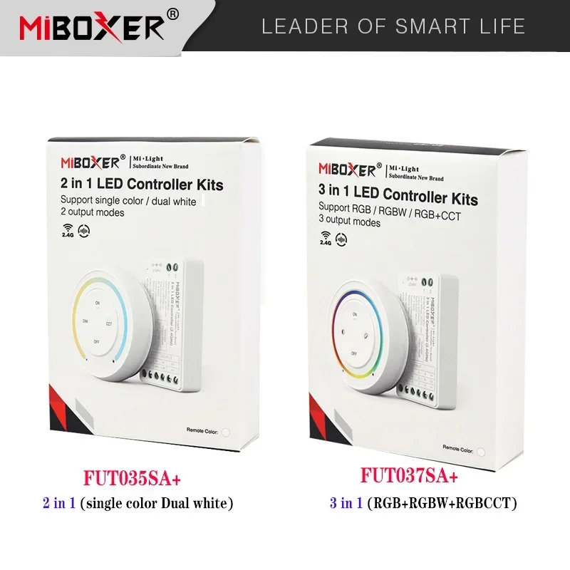 

Miboxer FUT035SA+ 2 in 1 Single color and CCT//FUT037SA+3 in 1 RGB/RGBW/RGBCCT LED Controller Kit DC12-24V