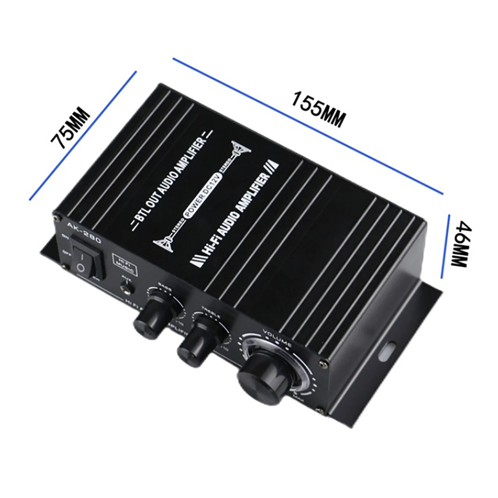 AK280 Audio Amplifiers For Car Home Bass 2.0 Channel HiFi Sound Amplifier Home Digital 12V Mini Treble Power Amplify