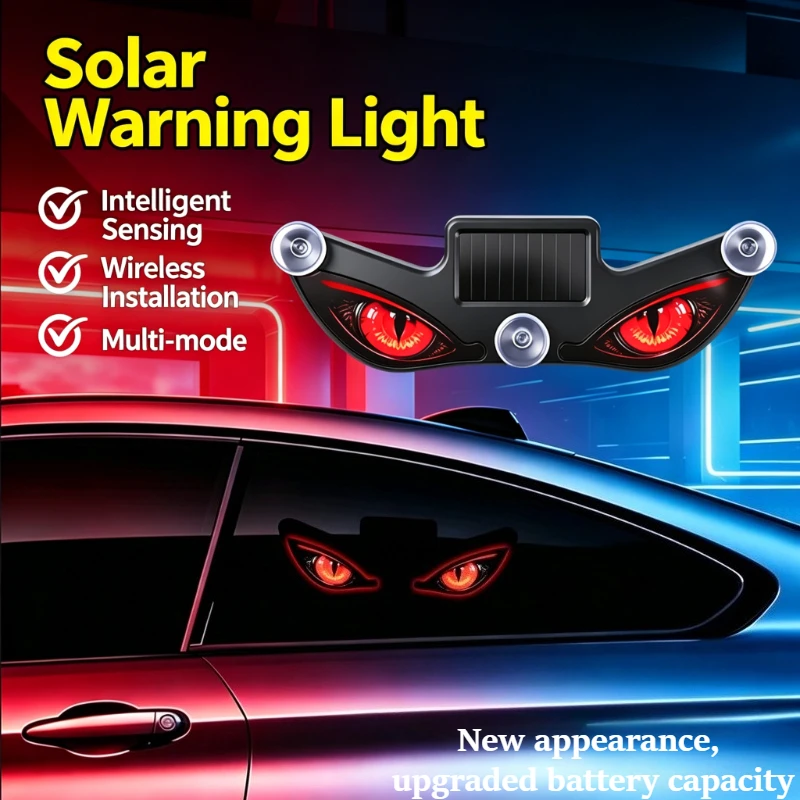 1Pc Car Solar LED Atmosphere Light – Dynamic Eye Pattern, USB Rechargeable, Universal Window Decoration for Auto Interior