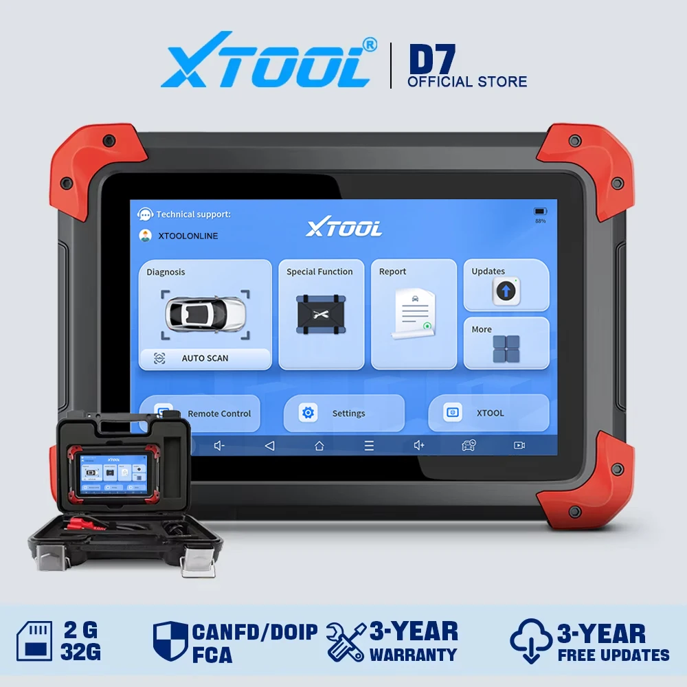 Upgraded XTOOL D7 Car Diagnostic Tools All System Automotive Scanner Active Test ECU Coding 38+ Services Built-in CANFD DOIP