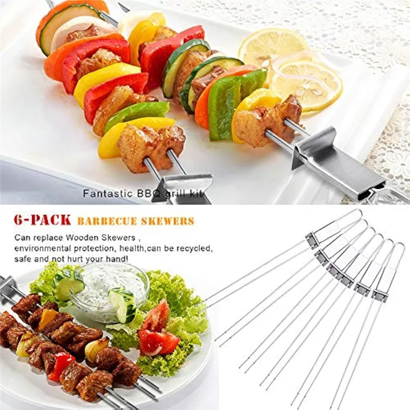 أسياخ ABBN-BBQ المعدنية، أسياخ من الفولاذ المقاوم للصدأ، أعواد للتخييم أو الاستخدام المنزلي، أسياخ قابلة لإعادة الاستخدام للدجاج والسجق ولحم البقر Dur