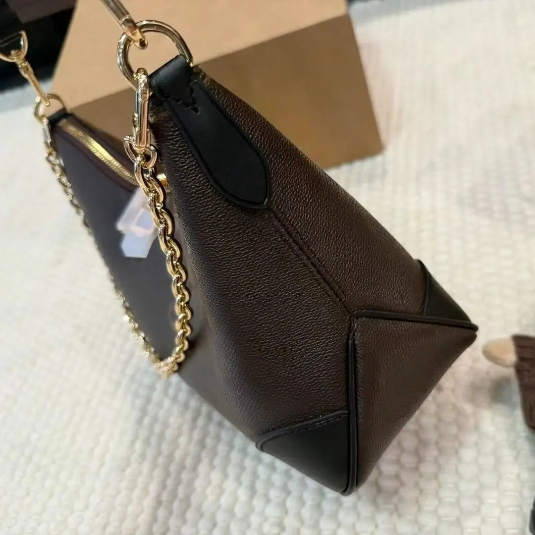 Vintage Brown Contrast Pebbled Hobo Purse Ladies Chain Shoulder Crossbody Bag