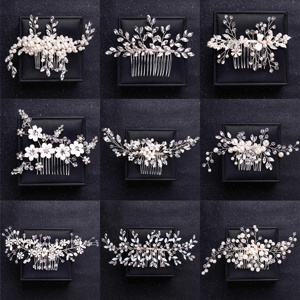 Silver Color Flower Pearl Crystal Wedding Hair Comb Hairpin Headband For Bride Women Wedding Hair Accessories Jewelry Tiara Gift