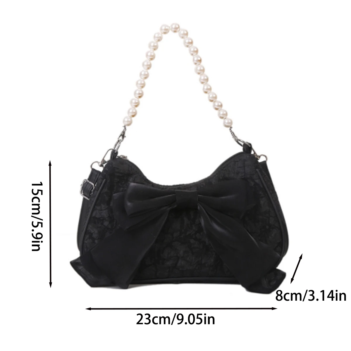 White folds pop retro bow bag Female Pearl handle New fashion pearl armpit shoulder crossbody bag 1 outfit view 4