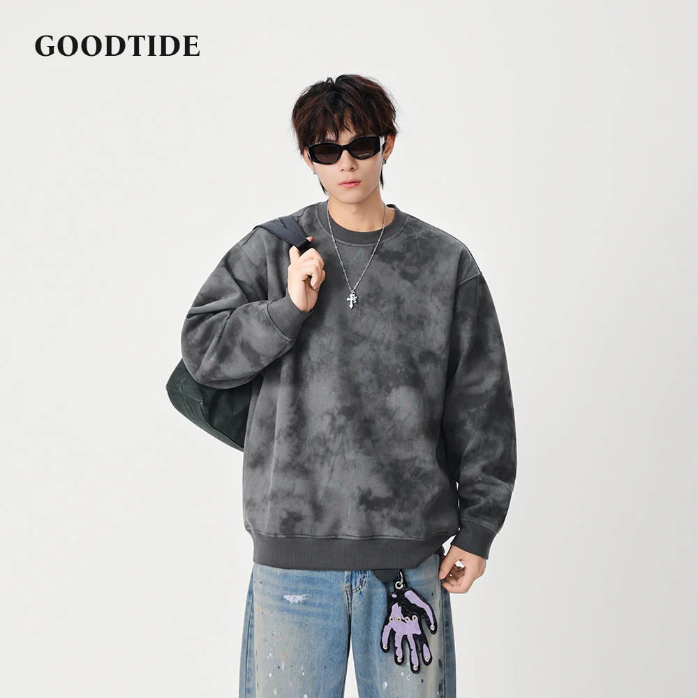 

Fashion Men's Casual Crew Neck Sweatshirt 2025 Winter New TieDye Pattern Fit Comfortable Soft Long Sleeve Pullover Top