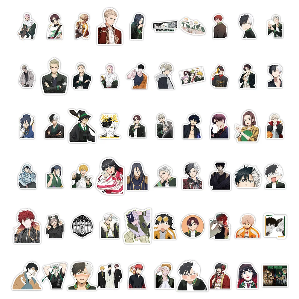 60PCS Cool WIND BREAKER Cartoon Stickers DIY Kids Toys Hot Blooded Anime Graffiti Decals Luggage Laptop Guitar Bike Skateboard