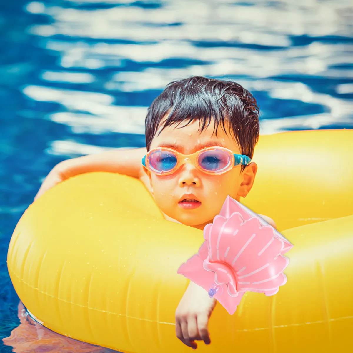 

1 пара детских нарукавников для плавания с мультяшным дизайном в виде ракушек, легко надуваемые и сдуваемые, легкие, складные, для бассейна, пляжа, озера