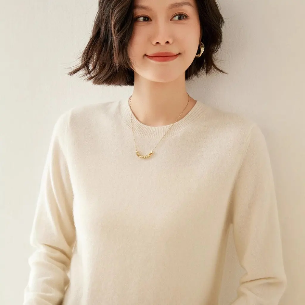 

Women's Slim-Fit Cashmere Base Shirt round Neck Pullover Sweater Solid Color Korean-Style All-match Autumn Winter Outer Wear