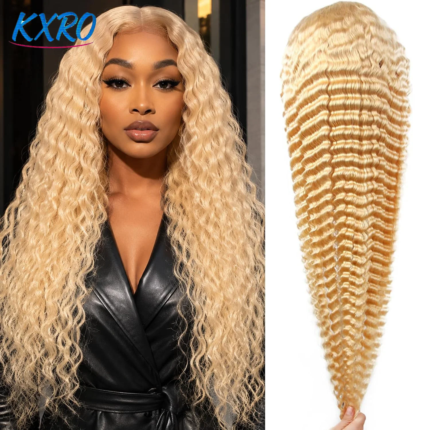200% 250% Density 613 Blonde Lace Front Wigs Deep Wave Human Hair 13x4 Hd Lace Frontal Wig Pre Plucked Brazilian Ponytail Human Hair Lace Frontal Wig For Women Ready to Wear On Clearance Sale Pre Plucked Wig Party Work