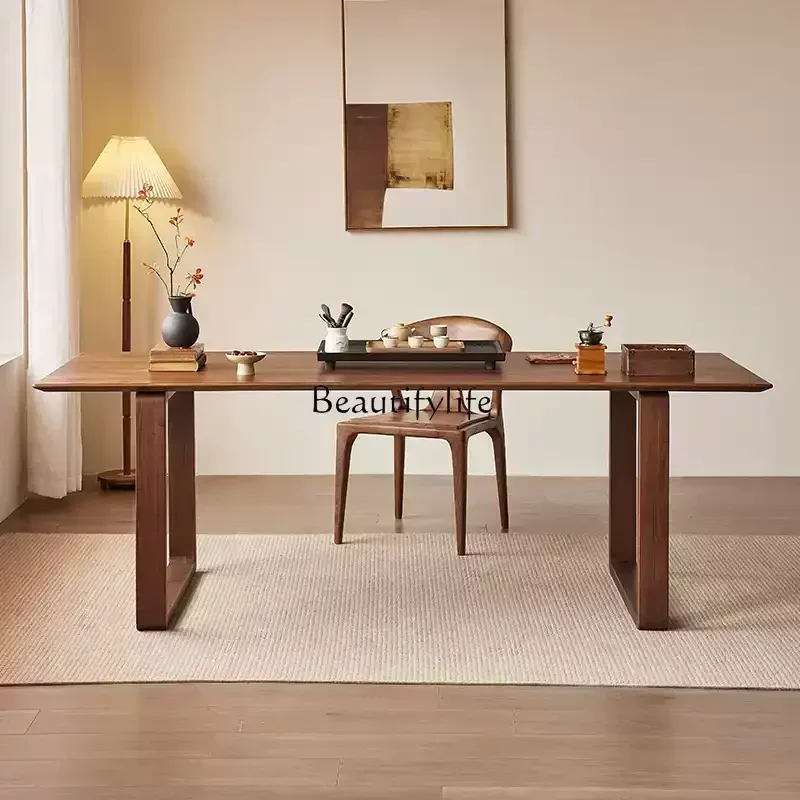 

FG10Solid wood dining table North American black walnut large board table simple retro style