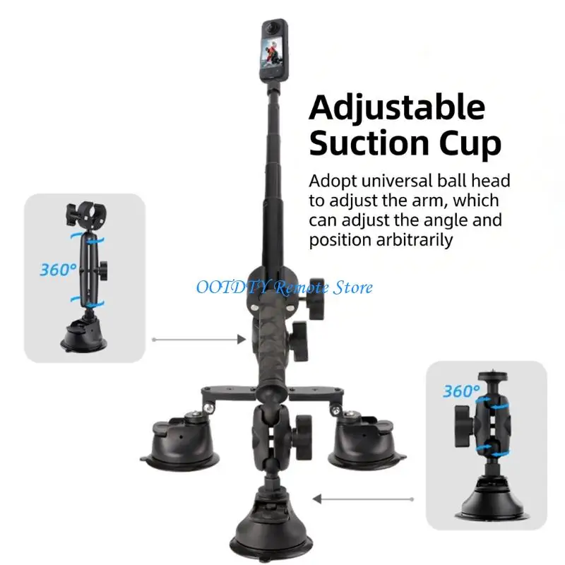 

Adjustable Car Camera Holder Featuring 3 Suction Cups and 1.2m Arm for Third Person Perspective Video Shots