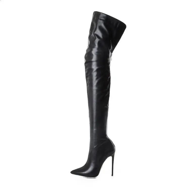 Women Boots Over Knee Back Zip Female Shoes Luxury Designer Zipper Over-the-Knee Leather Ladies Fashion Pointy Rubber High Heel