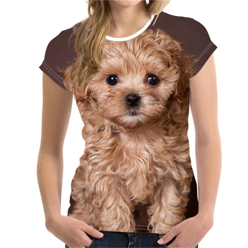 3D Leuke Dierenhond Print T-shirt Vrouwen Korte Mouw Vrouwelijke Harajuku Tees Casual O-hals Tops Vrouwen Kleding Dames Y2K Streetwear