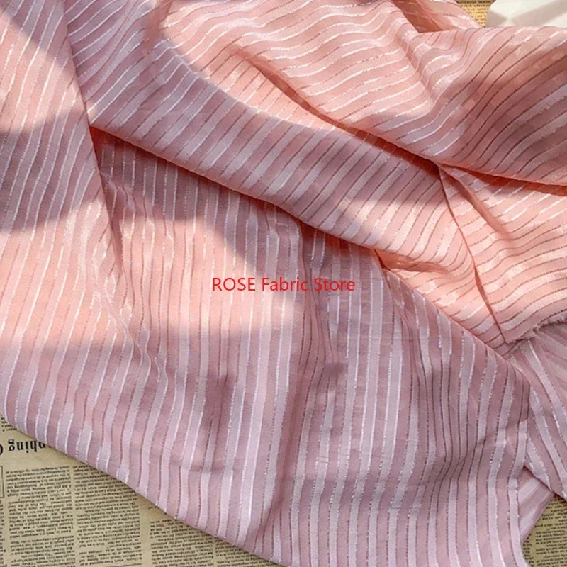 

flower Striped jacquard Pink chiffon For Summer Blouse, Lace Top, Toddle Dress, Shirt