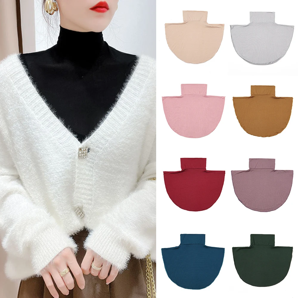 Womens Turtleneck Modal Fake Collar Islamic Hijab Extensions Solid Color Mock Neck Half Top Blouse Detachable Hijab Neck Warmer