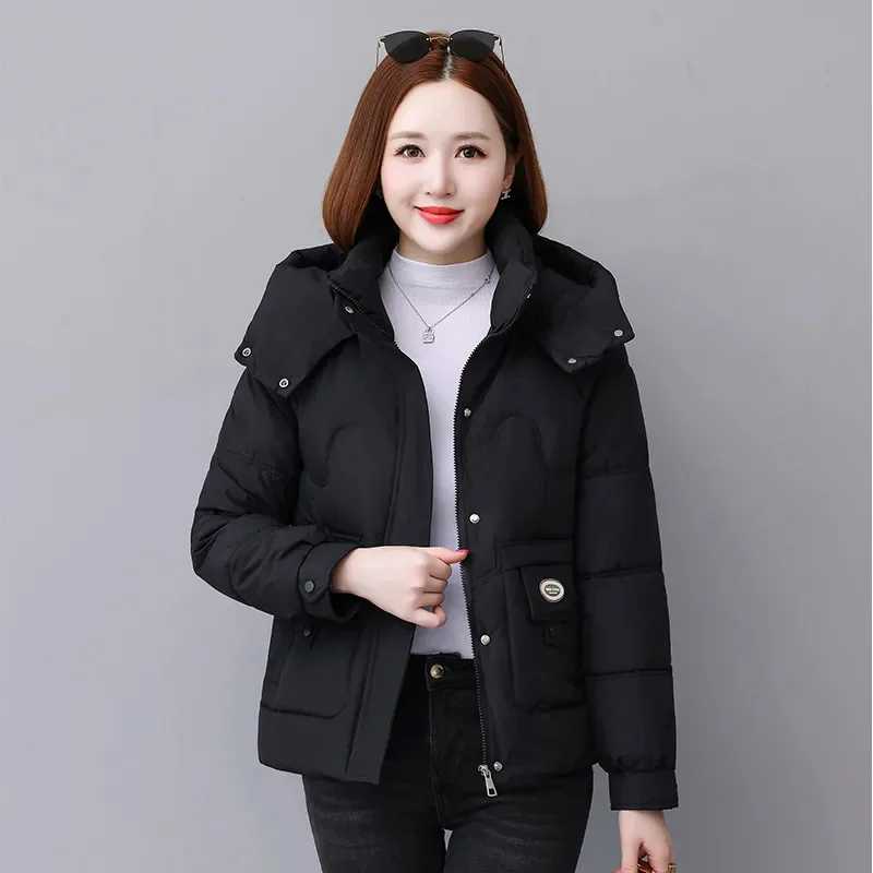 

Warm Down Jacket Women Parkas Hooded Puffer Coats Female Cotton-Padded Coat Short Winter New Korean Thick Fashion Outerwear Tops