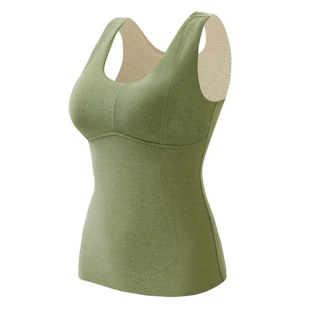 Dralon Fabric Thermal Tank Tops Thick Warm Material Fleece Lined Sleeveless Base Layer Vest Built in Bra Pads Sleeveless Design