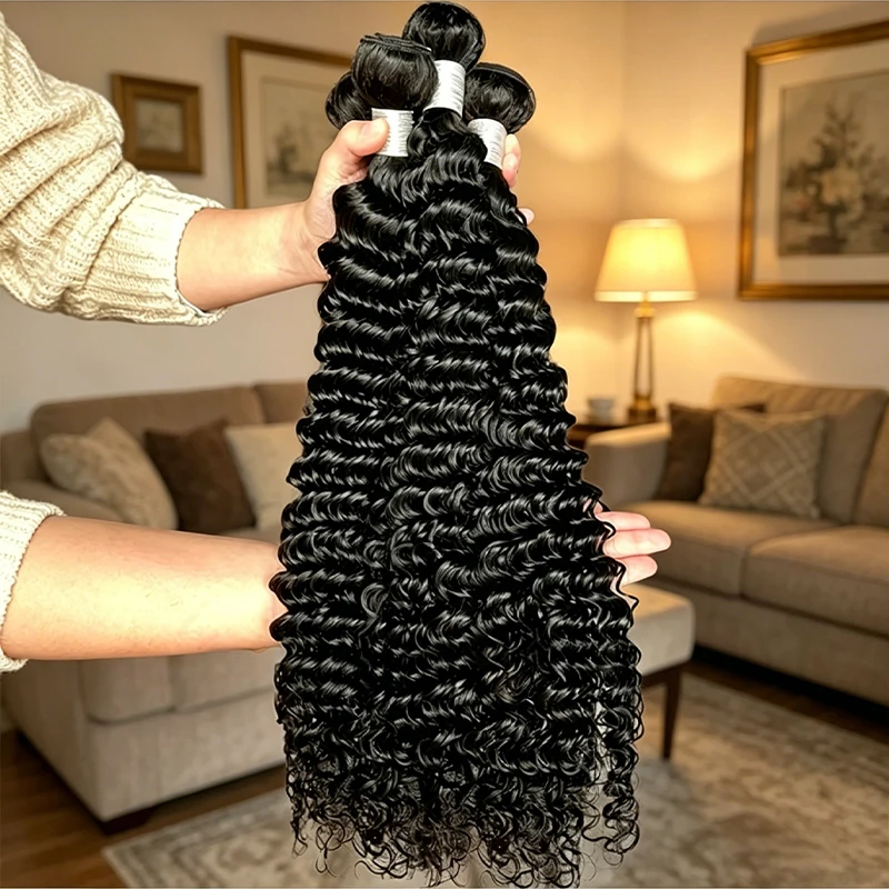 

Luvin Curly Bundles Human Hair 28 30 Inch Deep Wave Raw 1 3 4 Hair Bundles Unprocessed Double Weft Hair Extensions Weave For Women