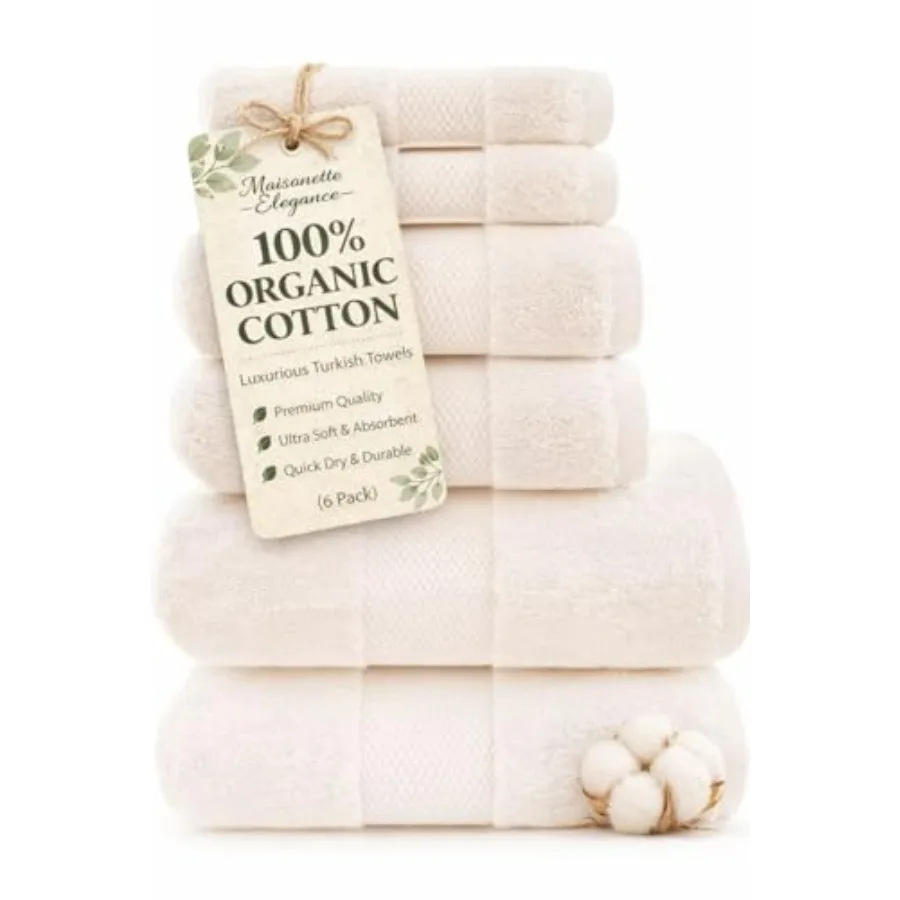 

Turkish bathroom towel set for shower use, 100 organic cotton, light beige, soft absorbent quick-dry luxury hand and bath towel