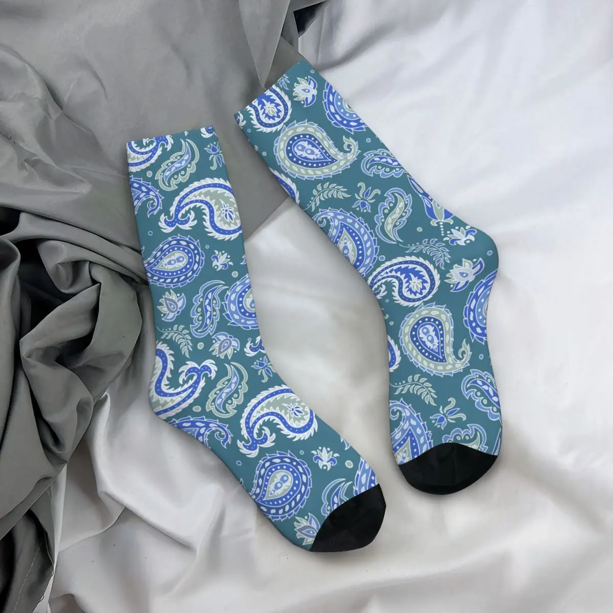 Flowers In Blue Colors Paisley Socks Male Mens Women Autumn Stockings Printed image 3