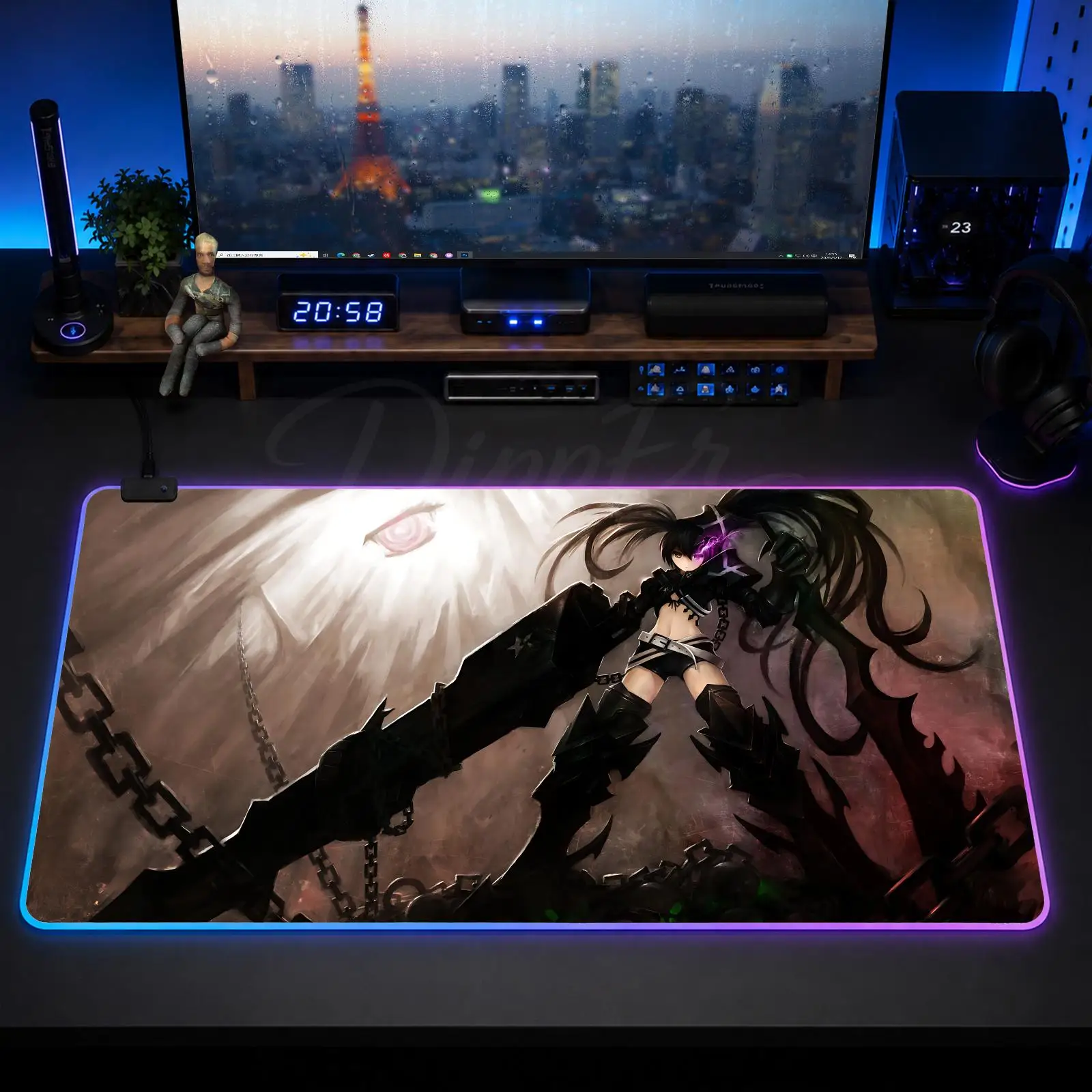 Black Rock Shooter Mouse Pad Large Size LED Glowing Table Pad XXL Gaming Non-slip Rubber Mat With Backlight