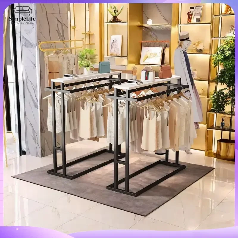 Double Rod Clothing Rack Floor Standing Garment Rack Heavy Duty Metal Clothes Hanger Organizer for Bedroom Closet Store