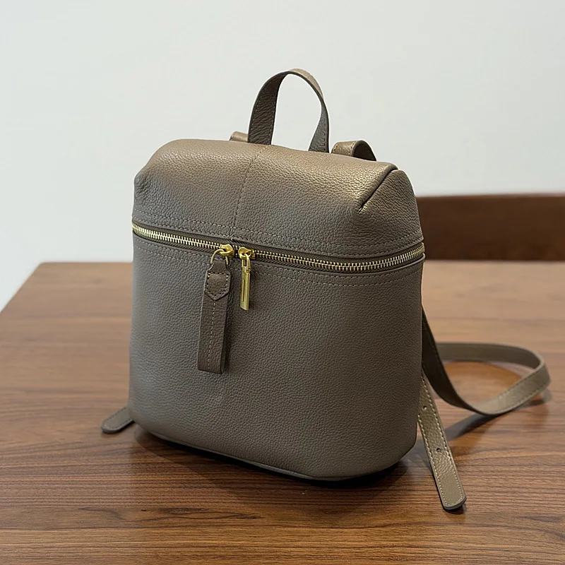 FIRMRANCH High-quality Light Luxury Top Grain Cowhide Casual Fashion Square Schoolbag Elegant Women's Schoolbag Backpack