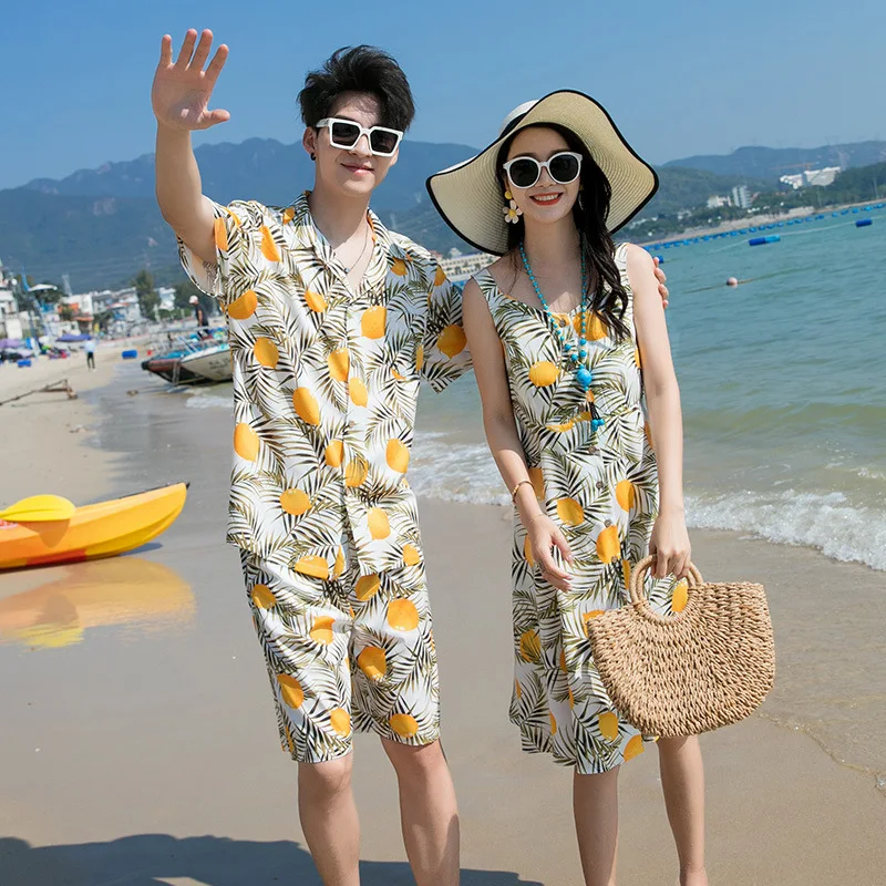 Summer Beach Family Matching Outfits Mum Daughter Floral Dresses Dad Son Cotton T-shirt+Shorts Couple Clothes Holiday Seaside