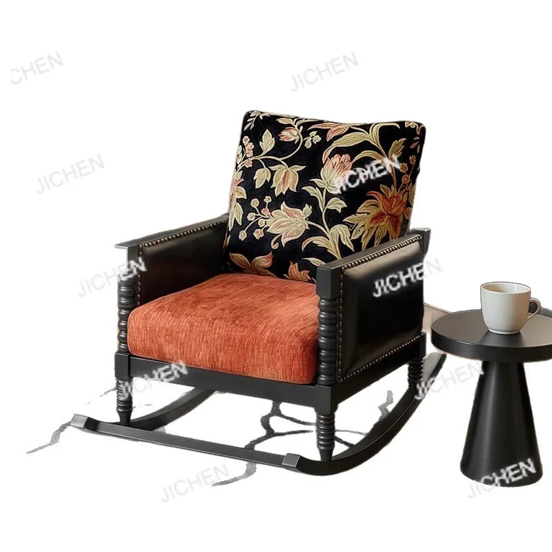 

American retro solid wood single sofa rocking chair leisure home balcony leisure