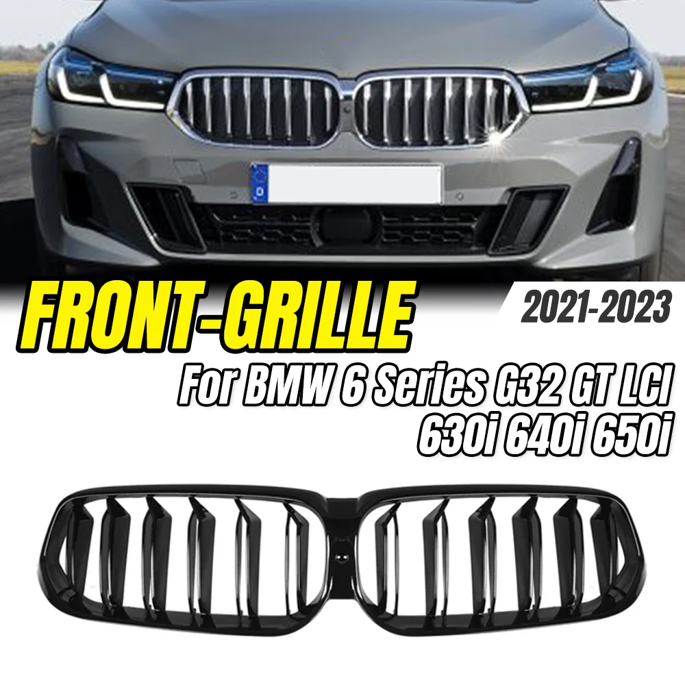 

For BMW 6 Series G32 GT LCI 630i 640i 650i 2021-2023 Piano Black Front Kidney Grille Facelift Auto Grill Car Styling Parts