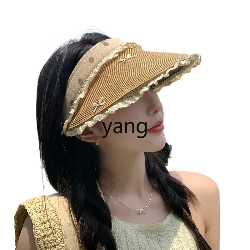 

LMM Lace Bow Straw Empty Top Hat Female Summer Sweet Polka Dots