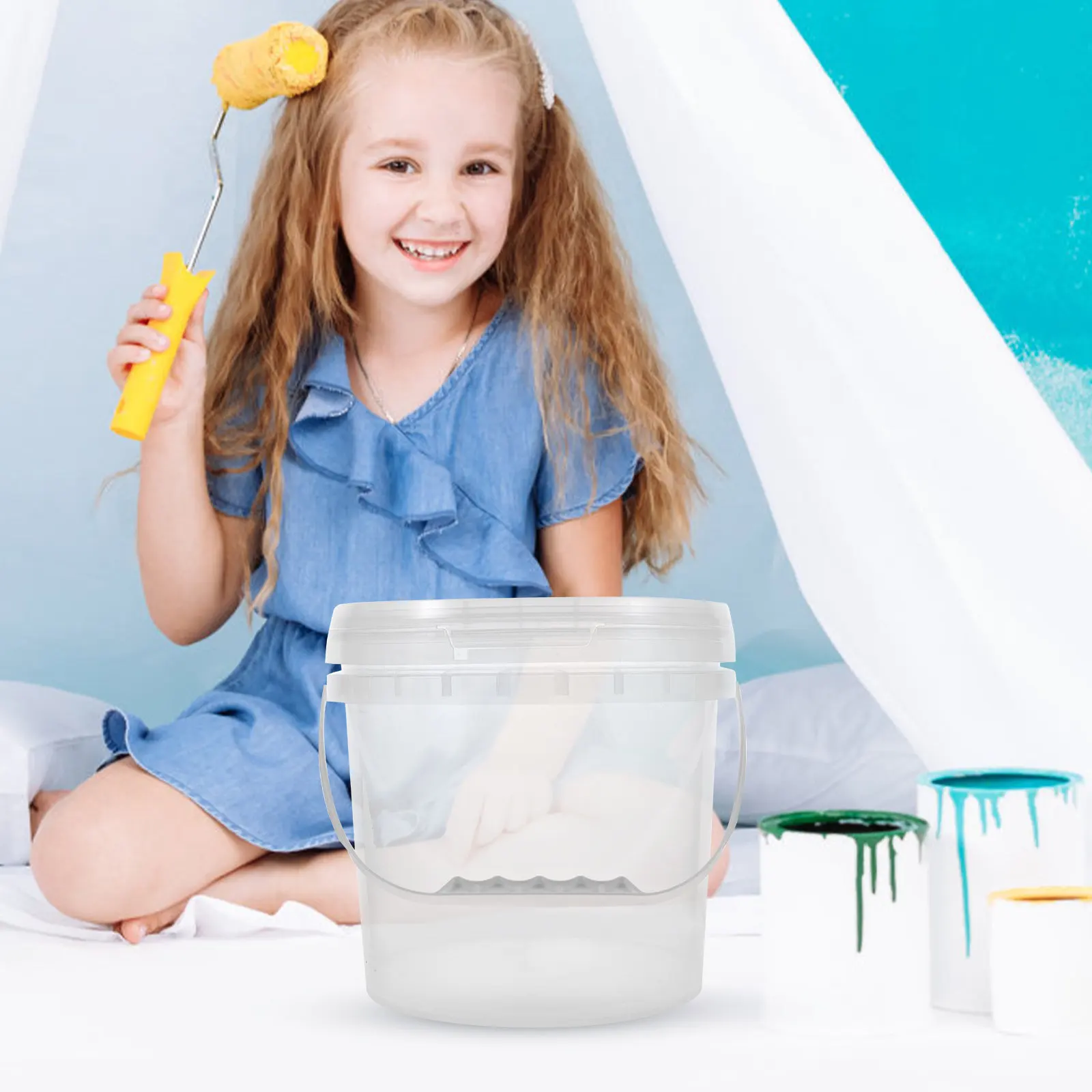 Plastic Round Paint Storage Bucket Airtight Sealed Food Grade Portable Ergonomic Handle Paint Container Pigment Pail Thick