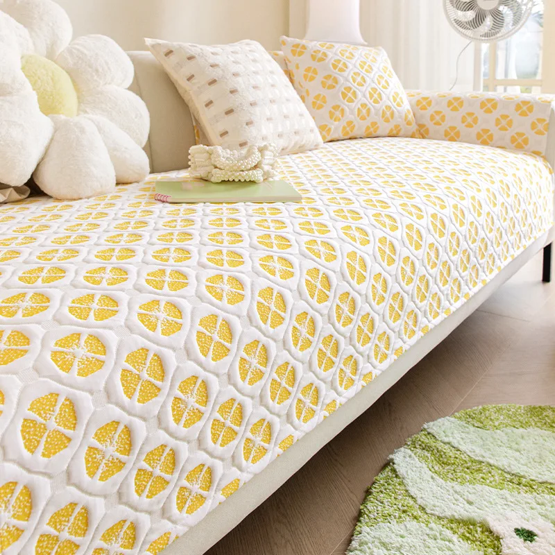 Summer Ice Silk Non-Slip Living Room Sofa Cushion Jacquard Cooler Backrest Armrest Cover Cloth Fixed Slip Resistant Sofa Cover