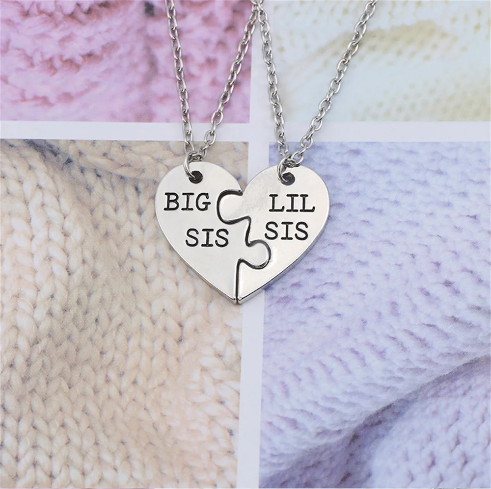 Sisters Necklace Women Corlour Puzzle Love Heart Sister Pendants Necklaces Big Sister Little Sister Family BFF Jewelry Gifts