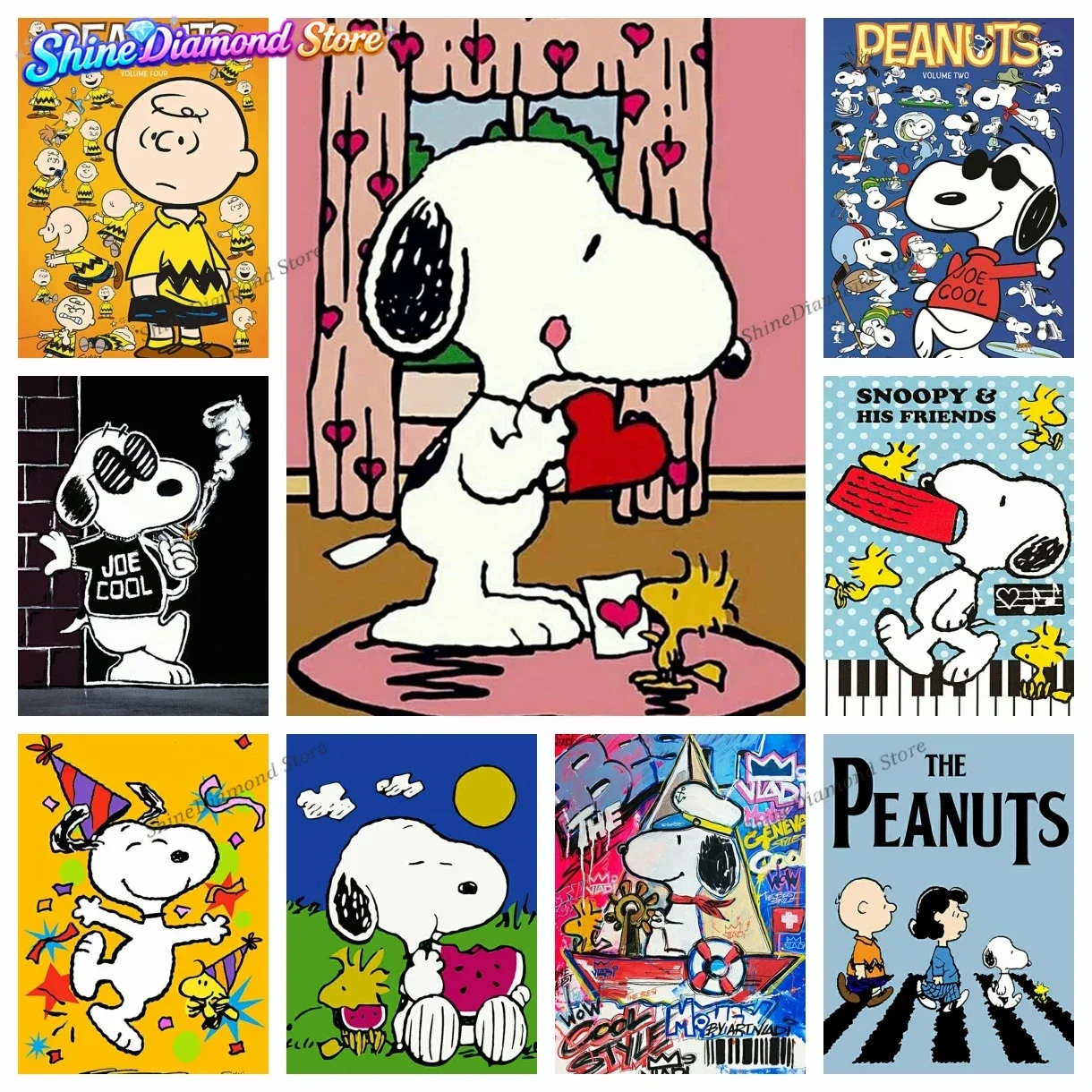 Cute Snoopy Peanuts Dog Graffiti Comic Full Drill Diamond Painting, 5D DIY Mosaic Art Craft for Adults, Fun Home Wall Decor Gi