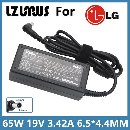 LZUMWS Cargador de 65W para Monitor LG 19V 3.42A 6.5x4.4mm Adaptador para LG 19"" 20"" 22"" 23"" 24"" 23"" 27"" 32"" 34"" LED LCD HD para Samsung