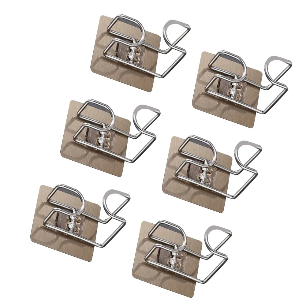 6 PCS Stainless Steel Wash Basin Hook Brown Silver Hole Free Installation Self Adhesive Hook Adhesive Backing