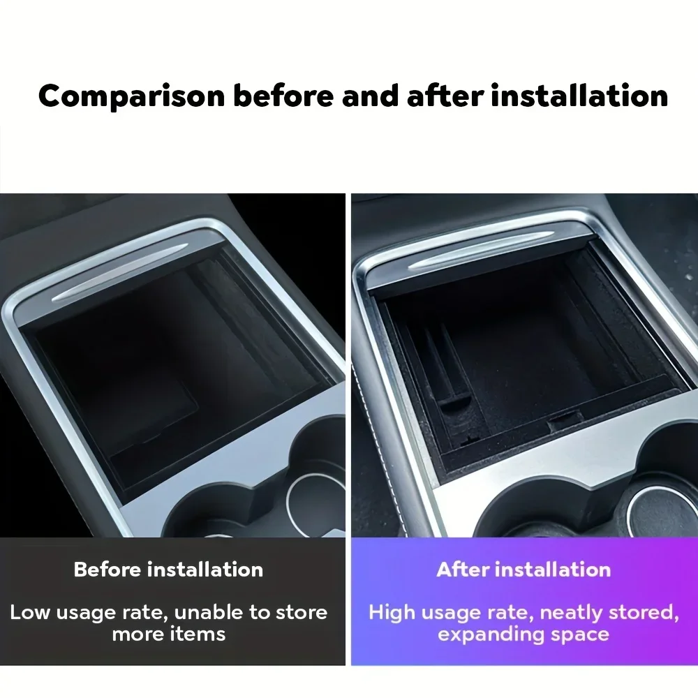 TESY suitable for Tesla Model 3/Y 2021 2022 2023 center console organizer, hidden drawer storage box, ABS material image 2