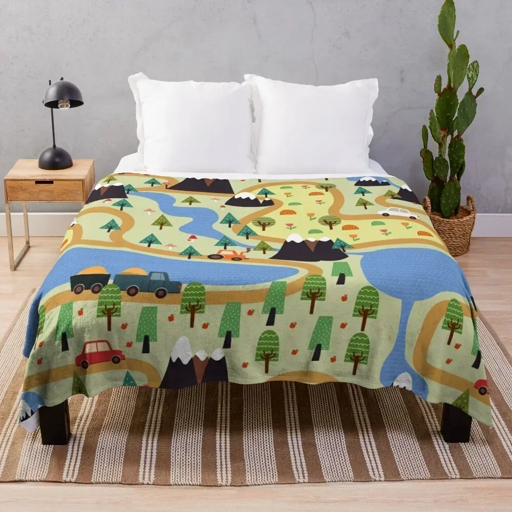 kids seamless, all over road print with cars, trees, trainsplaymat Throw Blanket Baby Hair Fashion Sofas Blankets