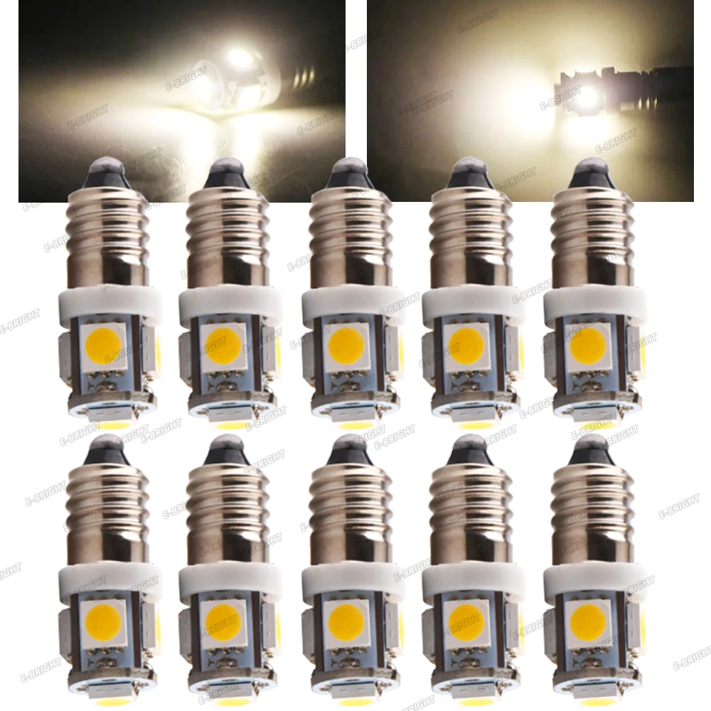 E10 Flashlight 10PCS DC 6V 6.3V 5050 5 SMD E10 LED Light Bulb Old Pinball Game Car Light Warm White Blue Red Amber Green Pink