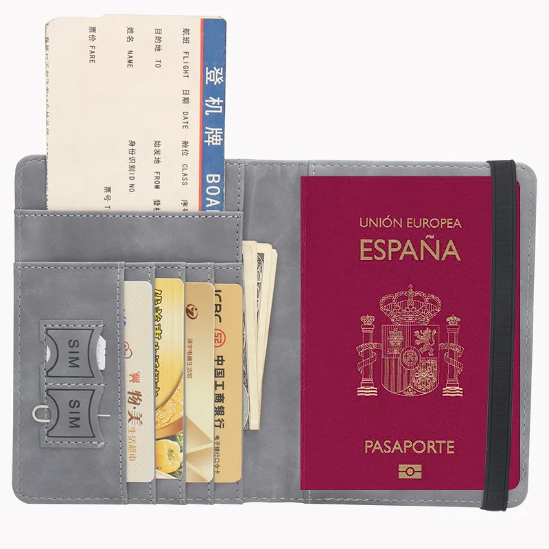 Couverture de passeport en cuir espagnol avec blocage RFID, porte-billets, carte de crédit, voyage d\'affaires, portefeuille de voyage, hommes et