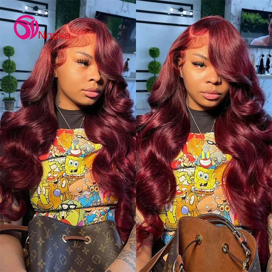 

200 Density Body Wave 13x6 Lace Frontal Wig 30 36 Inch 99j Burgundy 13x4 Lace Front Human Hair for Women