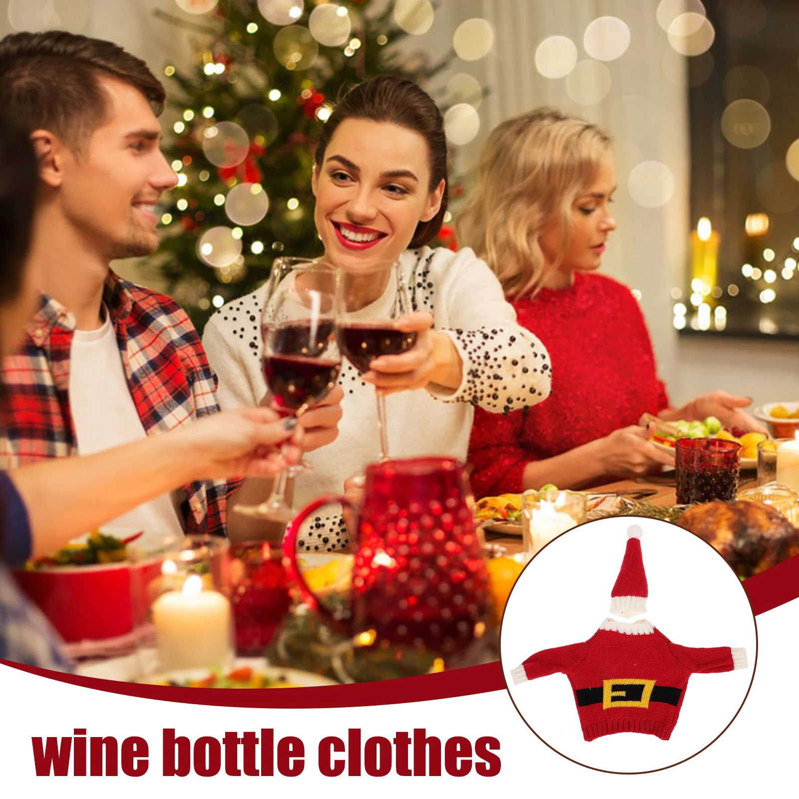 

1Set Xmas Wine Bottle Cover for Christmas Party Decor Mini Sweater Hat Washable Reusable Festive Bottle Decoration Holiday Gift