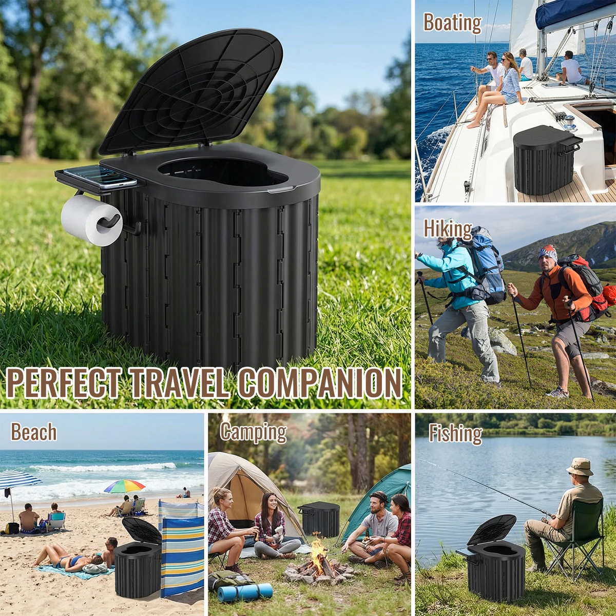 Toilettes portables pliantes avec couvercle pour le camping et les voyages