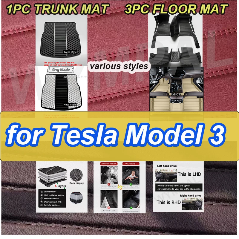 

Роскошные автомобильные коврики для Tesla Model 3 2019 2020 2021, аксессуары для интерьера